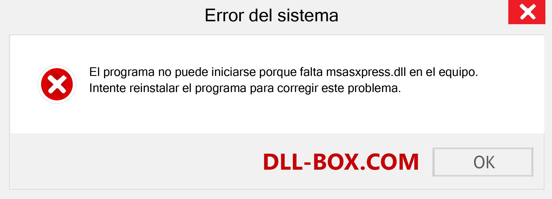 ¿Falta el archivo msasxpress.dll ?. Descargar para Windows 7, 8, 10 - Corregir msasxpress dll Missing Error en Windows, fotos, imágenes